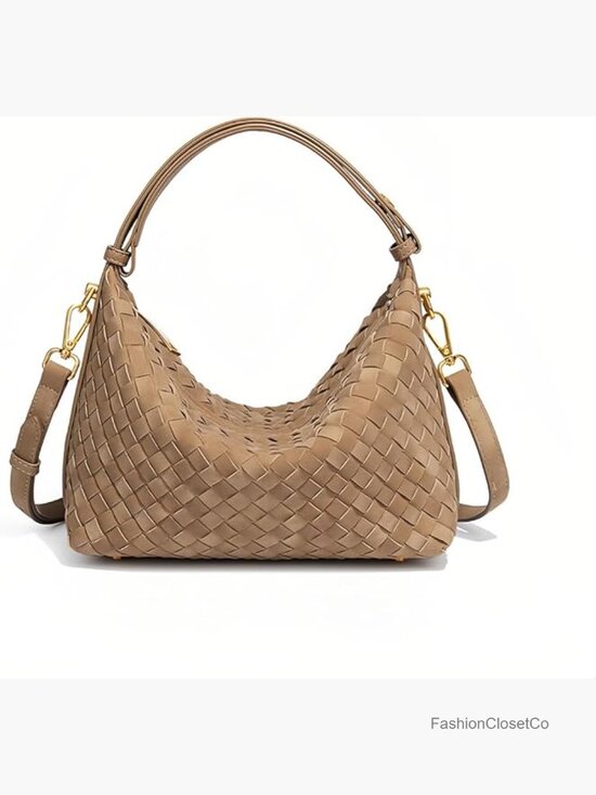 Handbags - Woven Faux Suede Hobo Purse with Adjustable Straps Crossbody